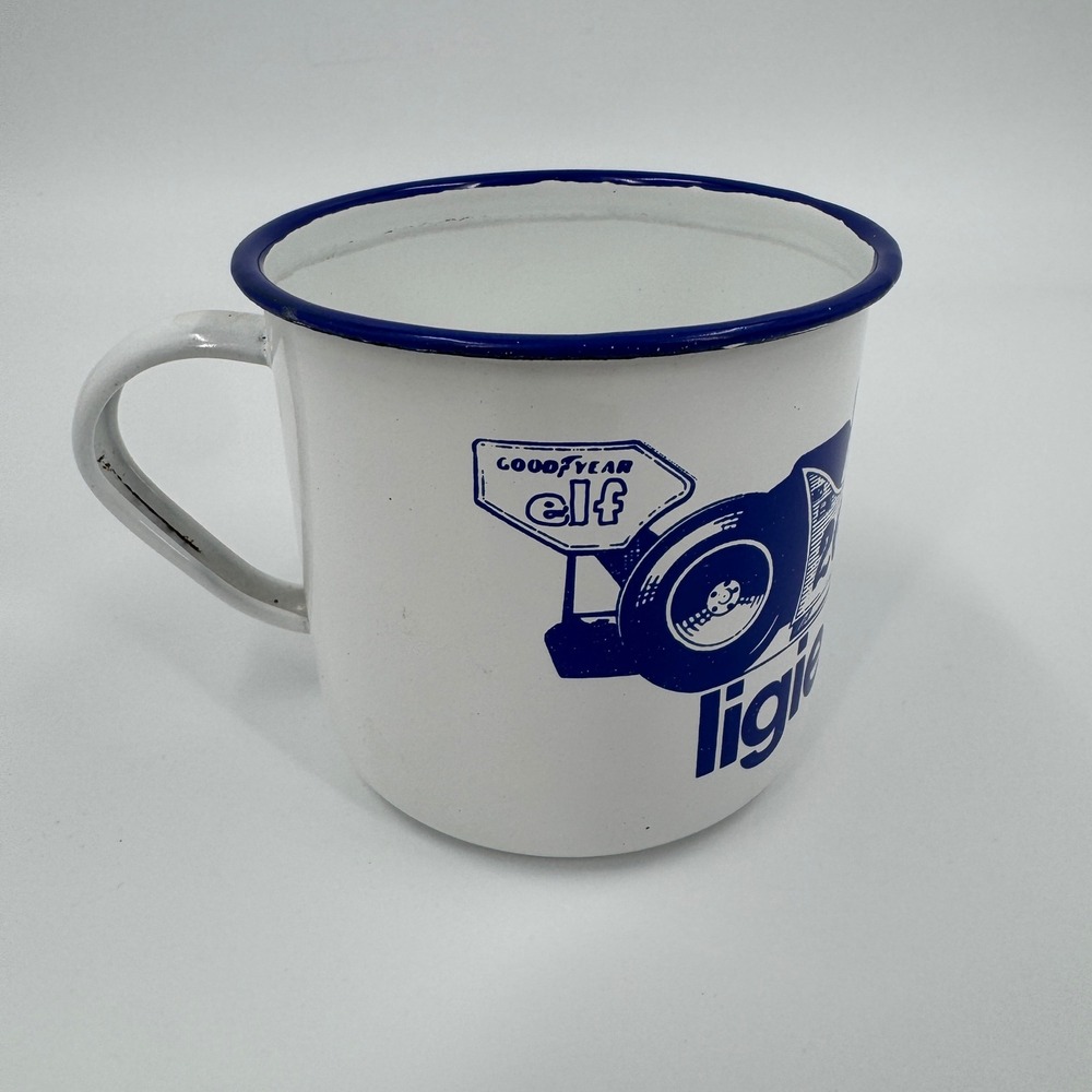 Vintage MIKKIMUG Racing Car Enamel Mug Ligier Gitanes F1 Formula One Collectible